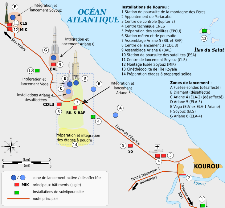 Schéma 1 : Plan des principales installations du Centre Spatial Guyanais.