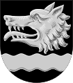A wolf head erased in the coat of arms of Sipoo