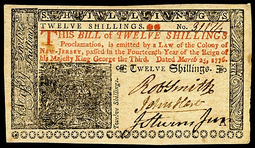 Currency of the Province of New Jersey at Early American currency, by the Province of New Jersey