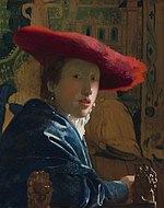 楊·維梅爾的《戴紅帽子的女人（英语：Girl with a Red Hat）》，23.2 × 18.1cm，約作於1665－1666年，來自安德魯·威廉·梅隆的收藏。[45]