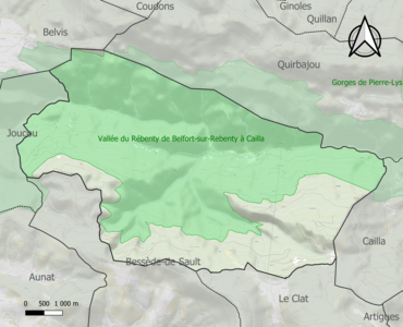 Carte de la ZNIEFF de type 1 sur la commune.