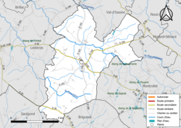 Carte en couleur présentant le réseau hydrographique de la commune