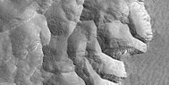 Close view of what is thought to be an ice rich area. Image taken with HiRISE under HiWish program.