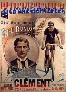 Zimmerman sur sa machine munie du pneu Dunlop, par Jean de Paleologu (1894).