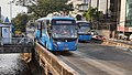 Transjakarta bus fleet entering Harmoni BRT station, 2022