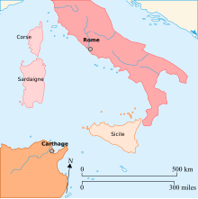 Carte des pertes territoriales de Carthage après la guerre des Mercenaires