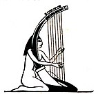 Engraving showing Egyptian vertical arched harp