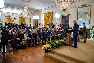 Zelenskyy and Biden at a press conference in the East Room