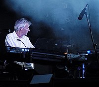 English musician Richard Wright performing on keyboards