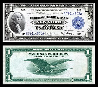 One-dollar large-size banknote of the Federal Reserve Bank Notes, by the Bureau of Engraving and Printing