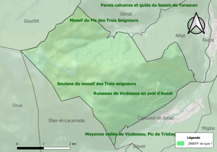 Carte de la ZNIEFF de type 1 sur la commune.