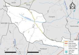 Carte en couleur présentant le réseau hydrographique de la commune