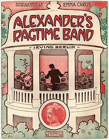A cover by artist John Frew depicting a fictional bandleader Alexander and his men performing in a bandstand.