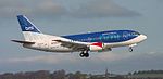 Boeing 737-500 operated by the now-defunct British Midland International at Edinburgh Airport, 2001.