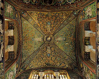 Byzantine rinceaux on a ceiling of Basilica of San Vitale, Ravenna, unknown architect or craftsman, begun in c.532 and consecrated in 548[5]