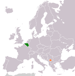 Map indicating locations of Belgium and Kosovo