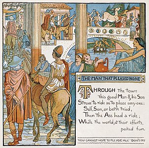 The Man That Pleased None at The miller, his son and the donkey, by Walter Crane (edited by Durova)