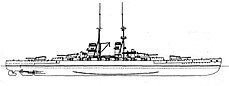 Right-elevation drawing of a Francesco Caracciolo-class battleship