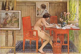 Carl Larsson Modellen skriver vykort