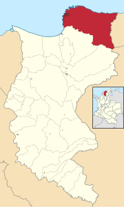 Location in the Department of Magdalena. Municipality (dark grey) City (red)