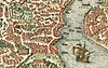 The Neorion harbour (second inlet from bottom along the left side of Golden Horn), from Byzantium nunc Constantinopolis by Braun and Hogenberg, 1572