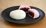 Daifuku is a glutinous rice cake stuffed with sweet filling, most commonly anko, sweetened red bean paste made from azuki beans.