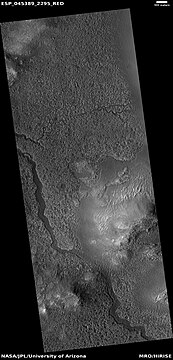 Wide view of channels in Lyot Crater, as seen by HiRISE under HiWish program