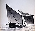 Edward A. Gouder, A Gozo boat, tal-latini, in full sail, 1910s