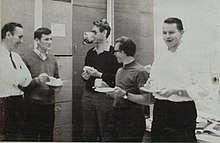 Gunn (middle) with friends at a party, 1969.