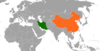 Location map for China and Iran.