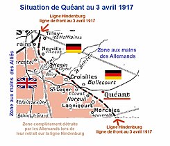 En avril 1917, Quéant reste en zone allemande à seulement 1 km de la Ligne Hindenburg.