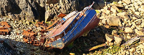 Close up of remains of the RMS Mülheim near Lands End in Cornwall, UK in 2010.