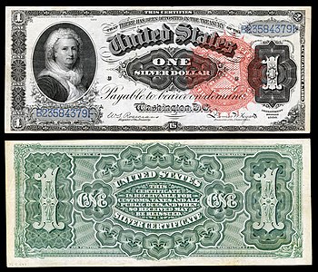 One-dollar silver certificate from the series of 1886, by the Bureau of Engraving and Printing