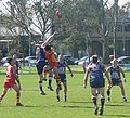 USA Revolution men's team contests the ruck against China in the 2008 Australian Football International Cup