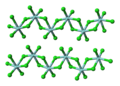 Ball-and-stick model of zirconium tetrachloride, an inorganic polymer based on edge-sharing octahedra.