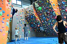 An indoor bouldering gym