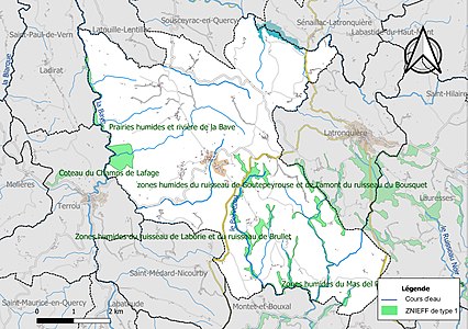 Carte des ZNIEFF de type 1 sur la commune.