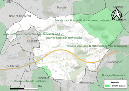 Carte des ZNIEFF de type 1 sur la commune.