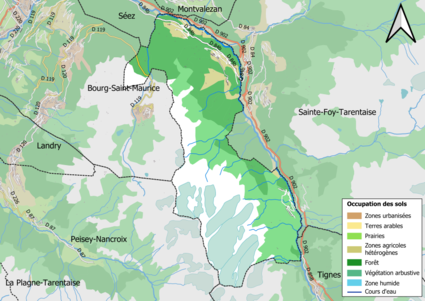 Carte en couleurs présentant l'occupation des sols.