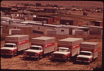 U-Haul rental trucks outside Reno, Nevada in 1973