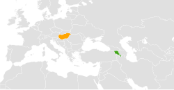 Map indicating locations of Armenia and Hungary