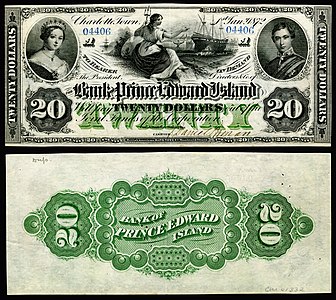 Twenty Prince Edward Island dollar, by the British American Banknote Company