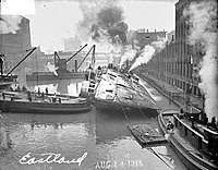 Eastland being righted after the disaster.