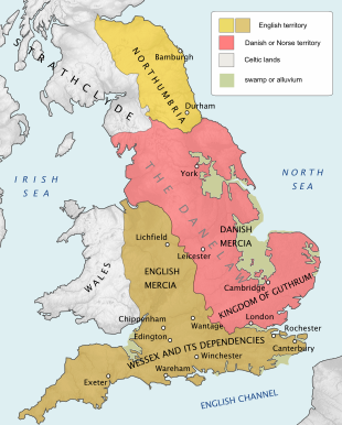 Mappa dell'Inghilterra alla fine del IX secolo