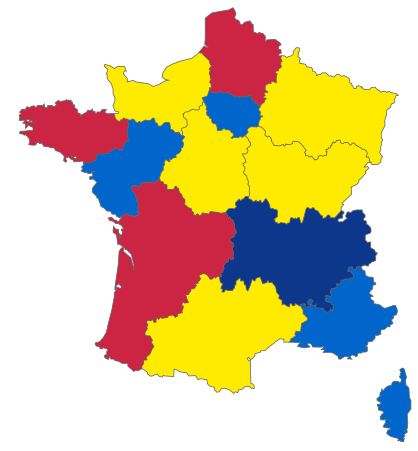 Candidats arrivés en deuxième position dans chaque région métropolitaine au 1er tour.