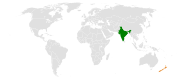 Location map for India and New Zealand.