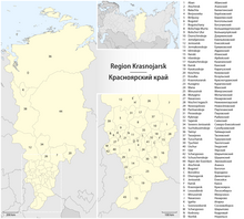 Carte de la position de la ville par rapport au kraï de Krasnoïarsk