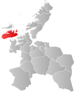 Mapa do condado de Sogn og Fjordane com Hitra em destaque.