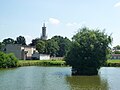 Monastery lake and clock tower