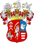 Coat of arms of Counts Chodkiewicz (a combination of Kościesza, Gryf, Łabędź, Pogoń Litewska and Korczak coat of arms[1]